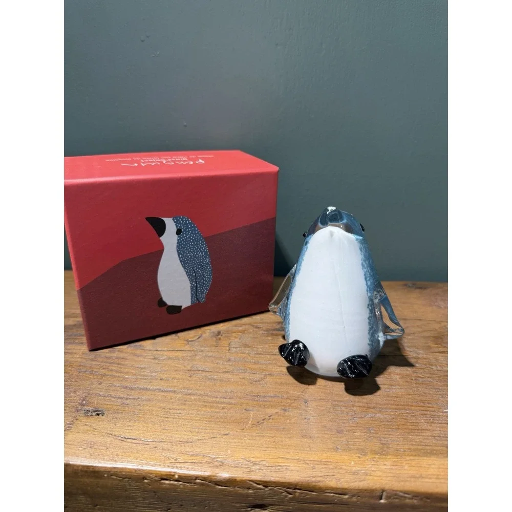 Retired West Elm Hand Blown Art Glass Penguin Figurine Holiday Decor w/ Orig Box